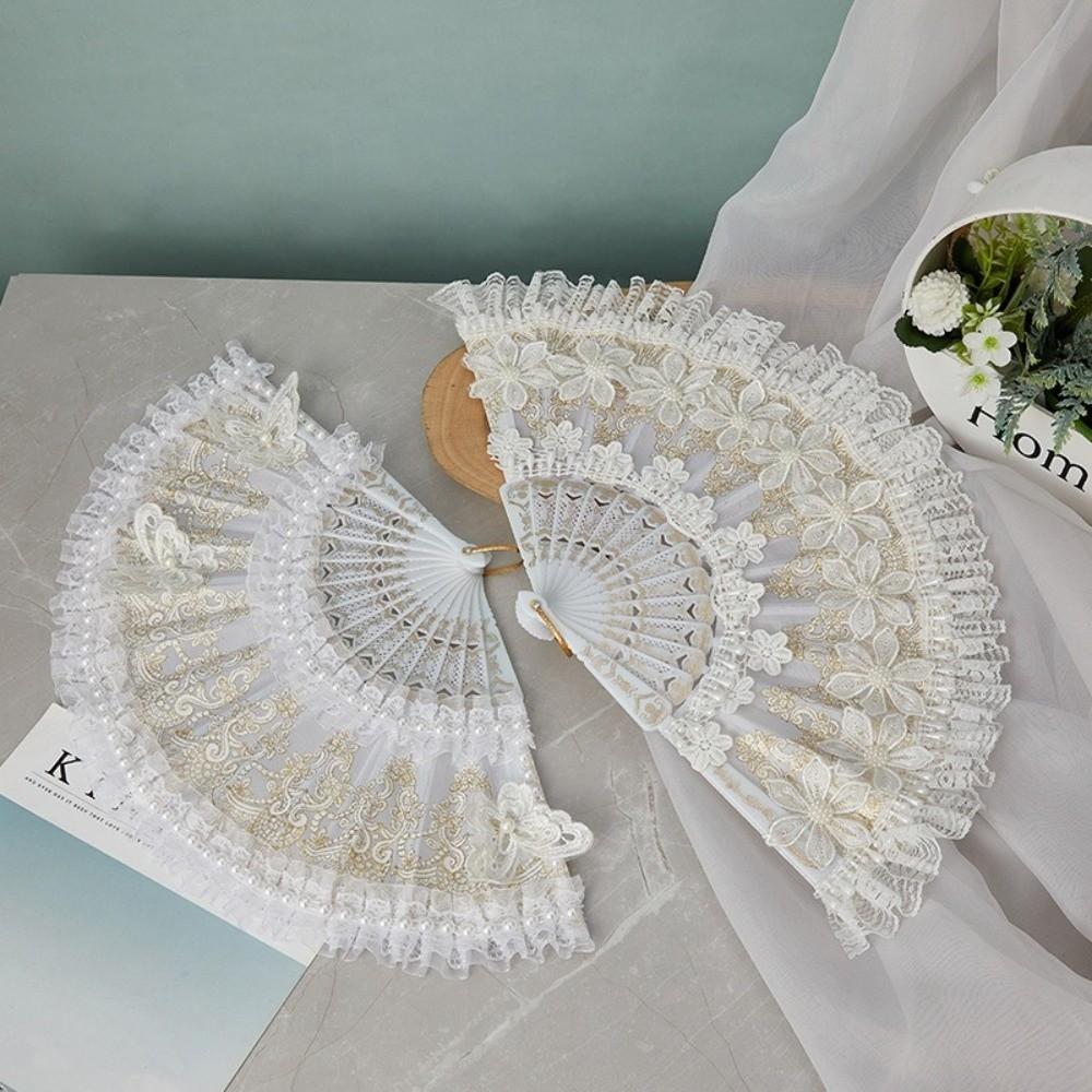 Elegant Lace Fan White Wedding Hand Fan Retro Handheld Fan for Women