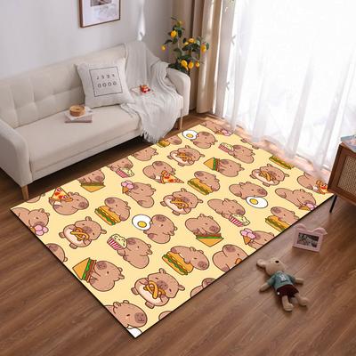 Cute Cartoon Food Pattern Carpet with Capybaras On Beige Background Suitable for Use As an Anti-slip for Living Room Bedroom Sofas
