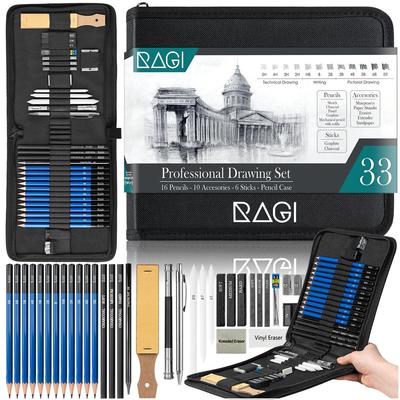 33 Professional Pencils, Graphites and Charcoals Set for Sketching, Drawing and Shading