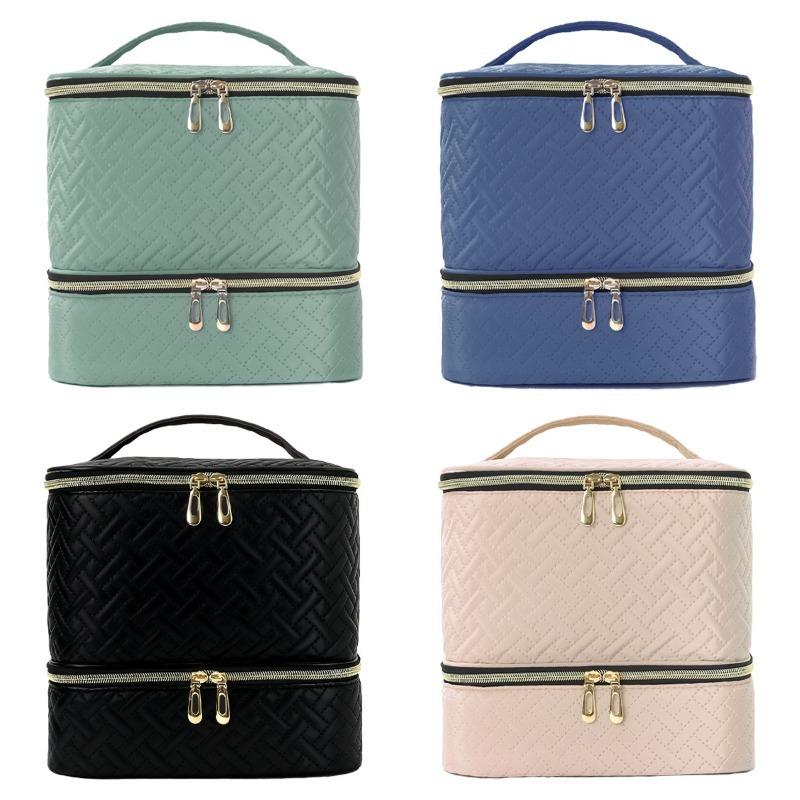 Portable Handheld Double-Layer Large-Capacity Nail Polish Storage Makeup Bag with Elevated Double Zipper