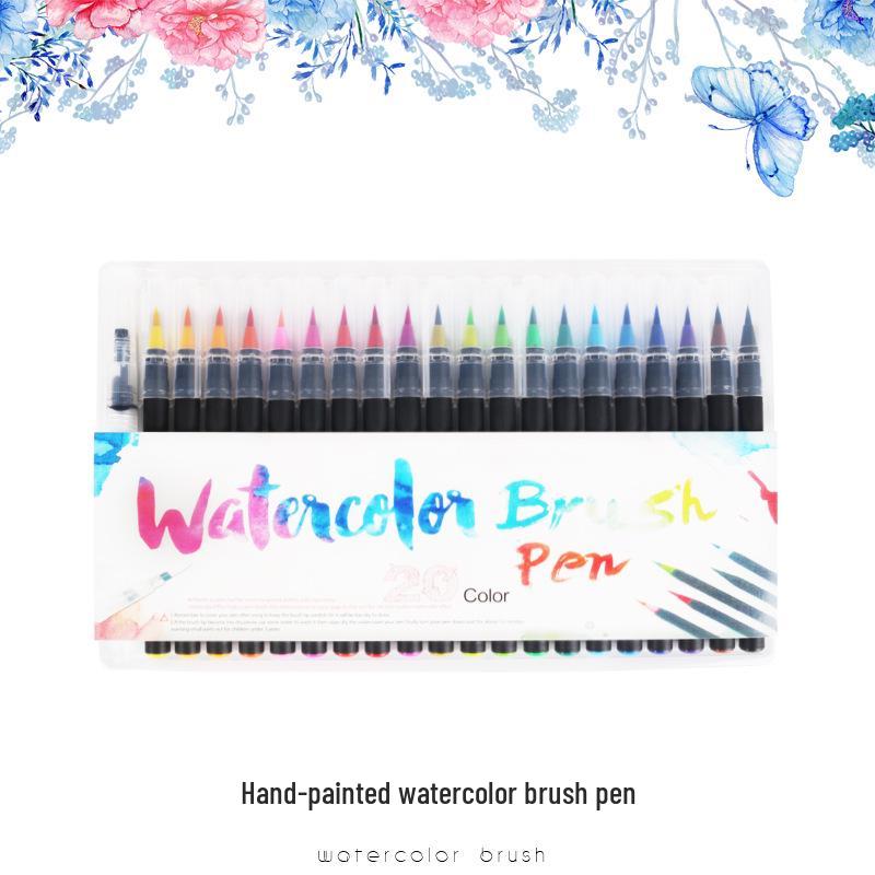 20-Color Soft Brush Watercolor and Calligraphy Pen Set for Manga and Hand-painting