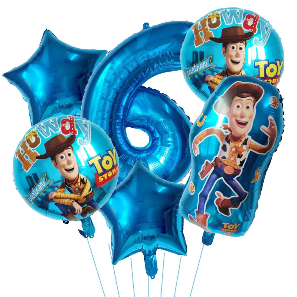 6pcs Toy Story Foil Balloons Buzz Lightyear Woody Birthday Party Decorations Kids Ballon Baby Shower Aluminum Film Balloon Round Sensory Compression