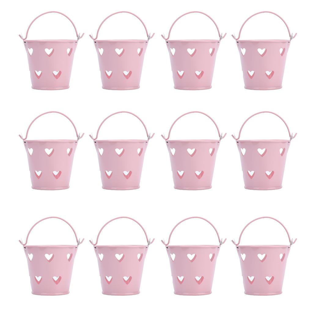 12 st Mini Metallhink Ihålig Hjärtformad Hink med Handtag för Godis Utomhus Blomma Kosmetika