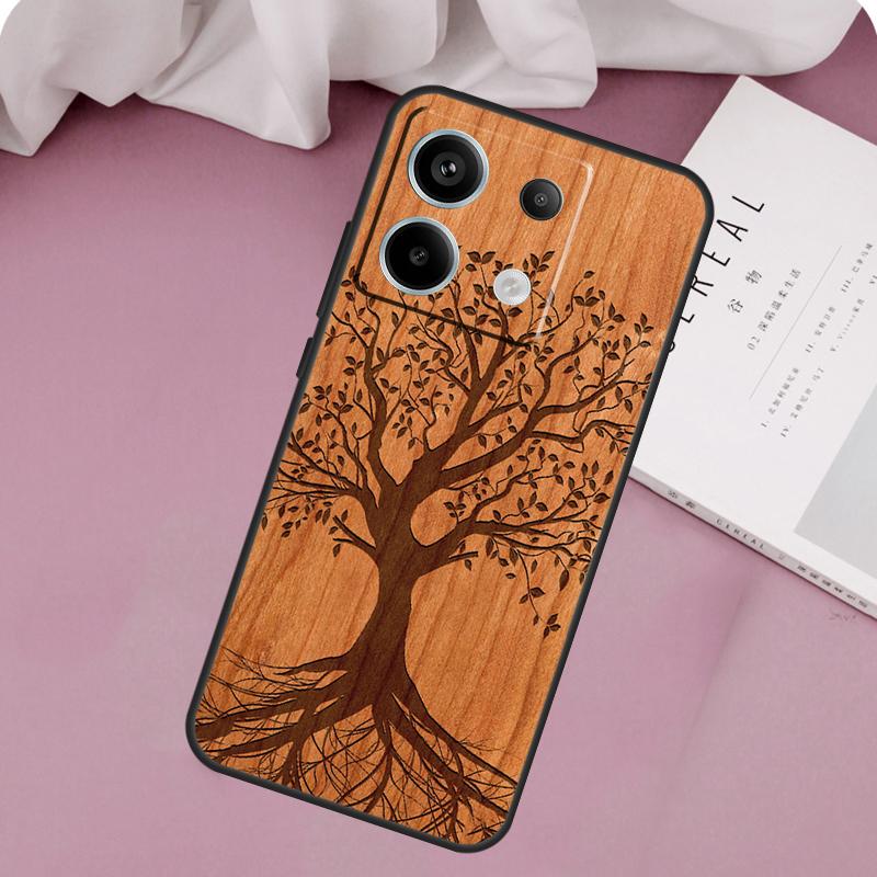 Tree Flower Bamboo Wood Case For Xiaomi Redmi Note 13 Pro 14 12 11 10 9 11S 12S Redmi 15 14C 10C 12C 13C 15C Cover