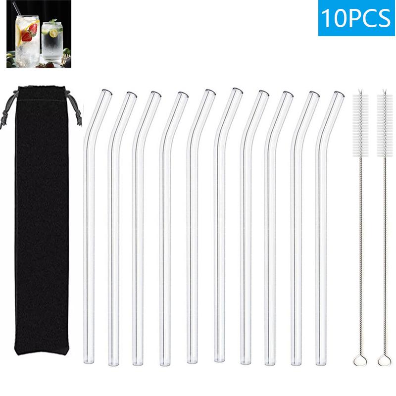 1-10Pcs Glass Straws Eco Friendly Reusable Drinking Metal Straw with Brushes Smoothies Milkshake Cocktails Party Bar Accessory