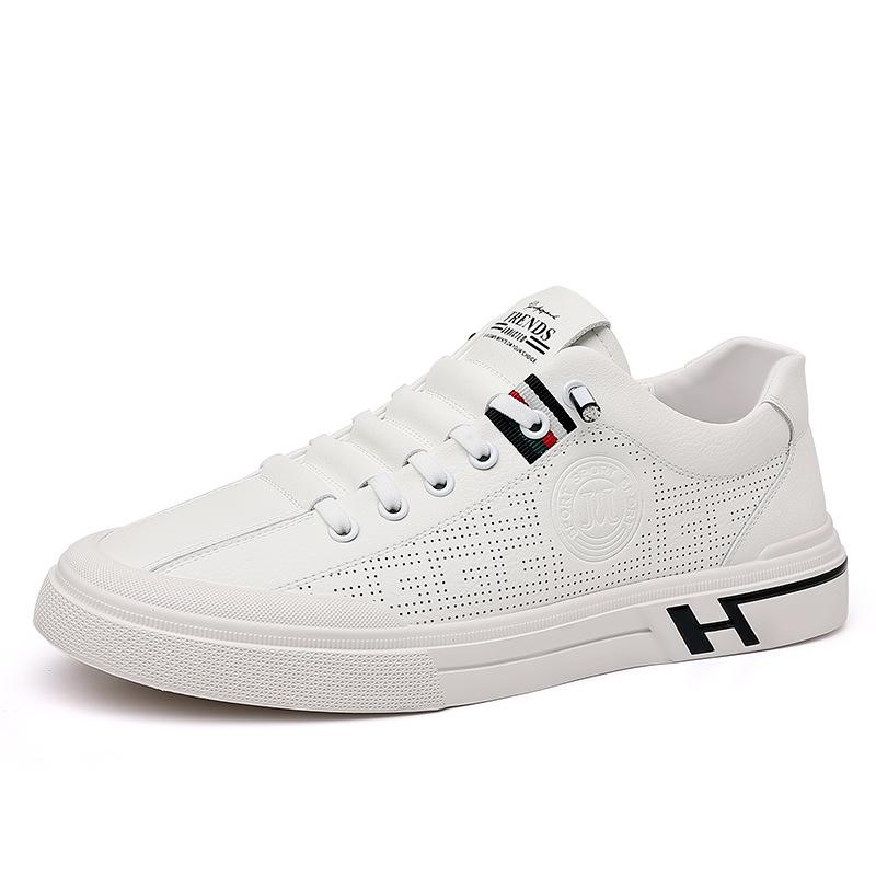 Little White Shoes Men's Leather Versatile British Style Leather Shoes Trend Sports Breathable Cowhide Casual Board Shoes Men's Summer