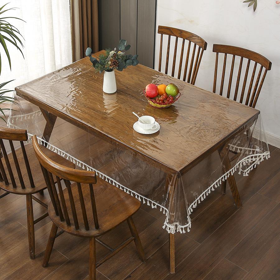 PVC Soft Glass Tablecloth,retro Fringed Lace Waterproof Oil-proof Household,light Luxury High-end Coffee and Eating Table Cover
