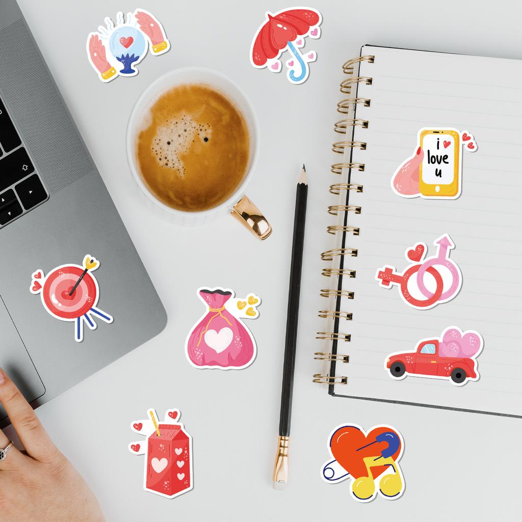 50 Cartoon Heart-shaped Doodle Stickers for Mobile Phones and Computers, Waterproof Decorative Stickers, Creative DIY Stationery Stickers