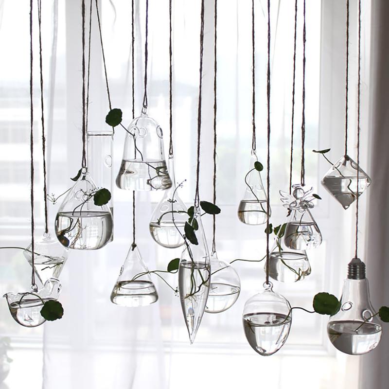 Vaso Sospeso In Vetro A Goccia Per Piante Grasse O Acquatiche - Contenitore Murale Per Decorazione Idroponica - Arredo Casa Stile Moderno (#5 Modello Rettangolare)