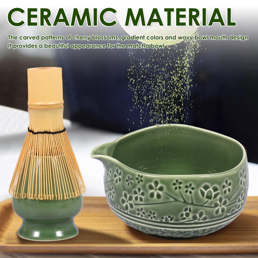 2 Pcs Japanese Matcha Tea Set Ceramic 550 ml Matcha Bowl Matcha Whisk Holders for DIY Tea Lovers Tea-making Tools Accessories