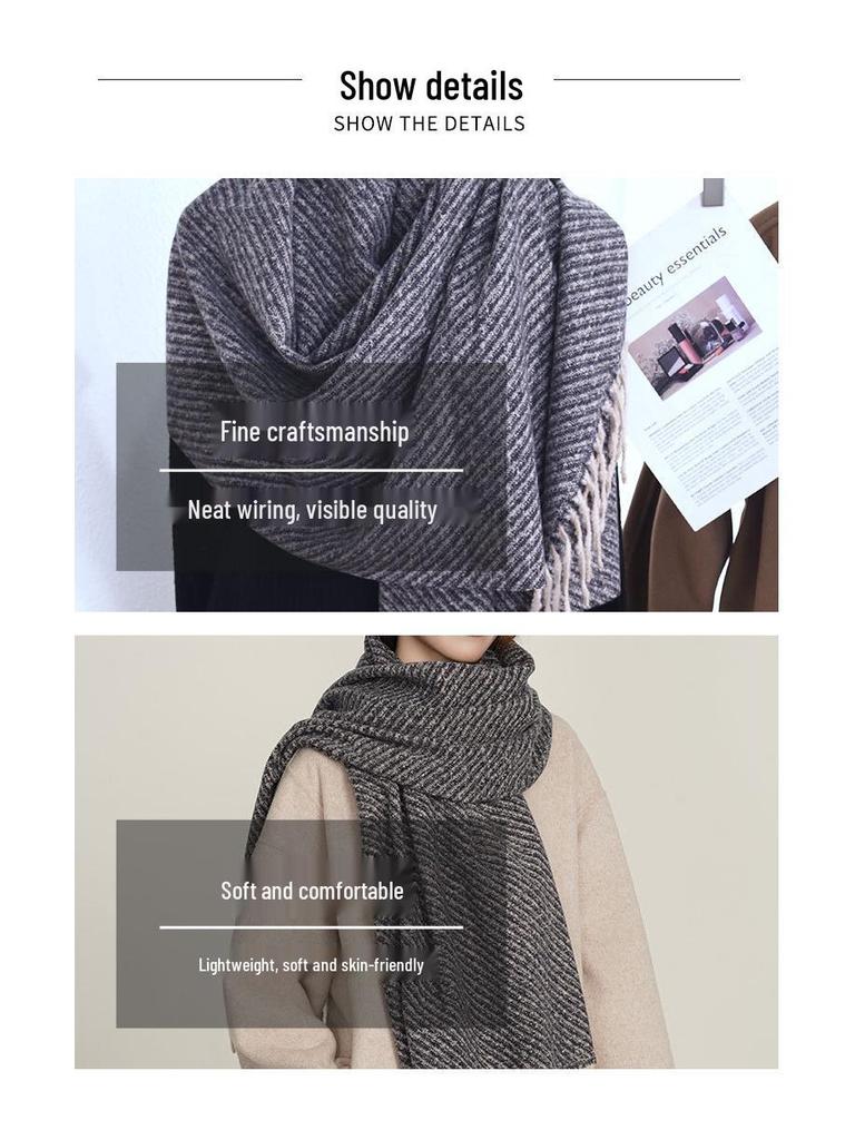 Elegant High-End Twill Scarf: Faux Cashmere Tassel Shawl for Women - Autumn/Winter Fashion Trend
