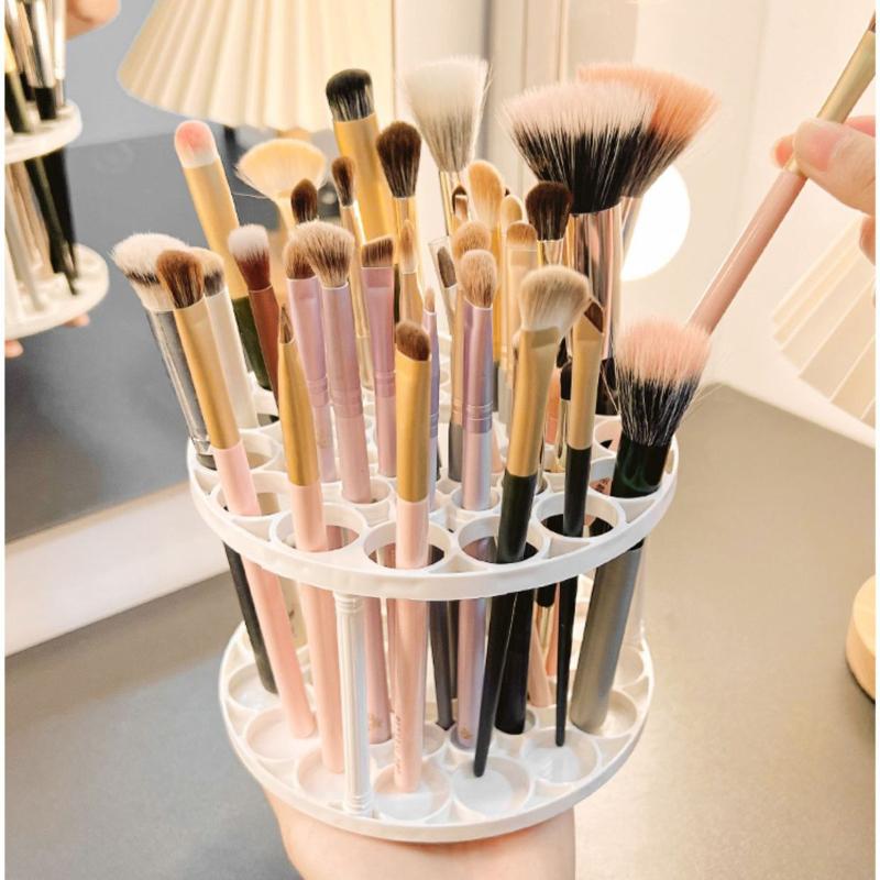 INS 45-hole White Plastic Cosmetic Rack Eyebrow Pencil Makeup Brush Mascara Eyeliner Desktop Organizer Large Capacity Pen Holder