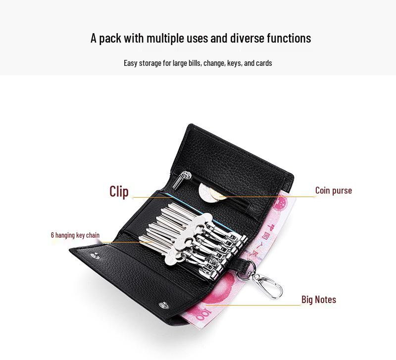 Premium Cowhide Leather Multi-functional Key Holder and Coin Wallet
