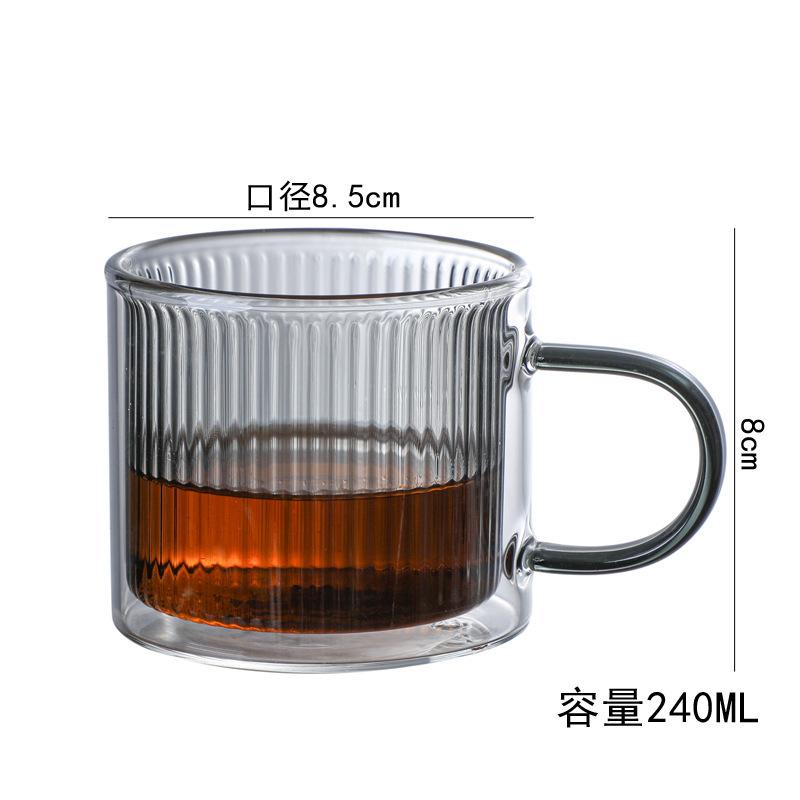 Bunte, doppelwandige Glastasse mit vertikalem Muster aus hitzebeständigem Borosilikatglas – Original-Kaffeebecher und Wasserflasche