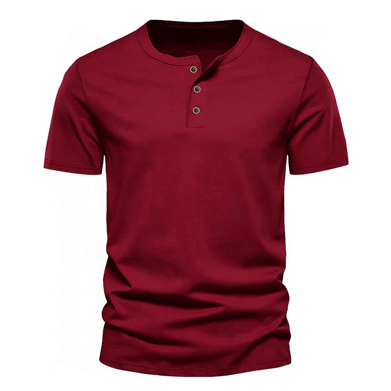 T-shirt da uomo Henley a maniche corte, tinta unita, casual, basic