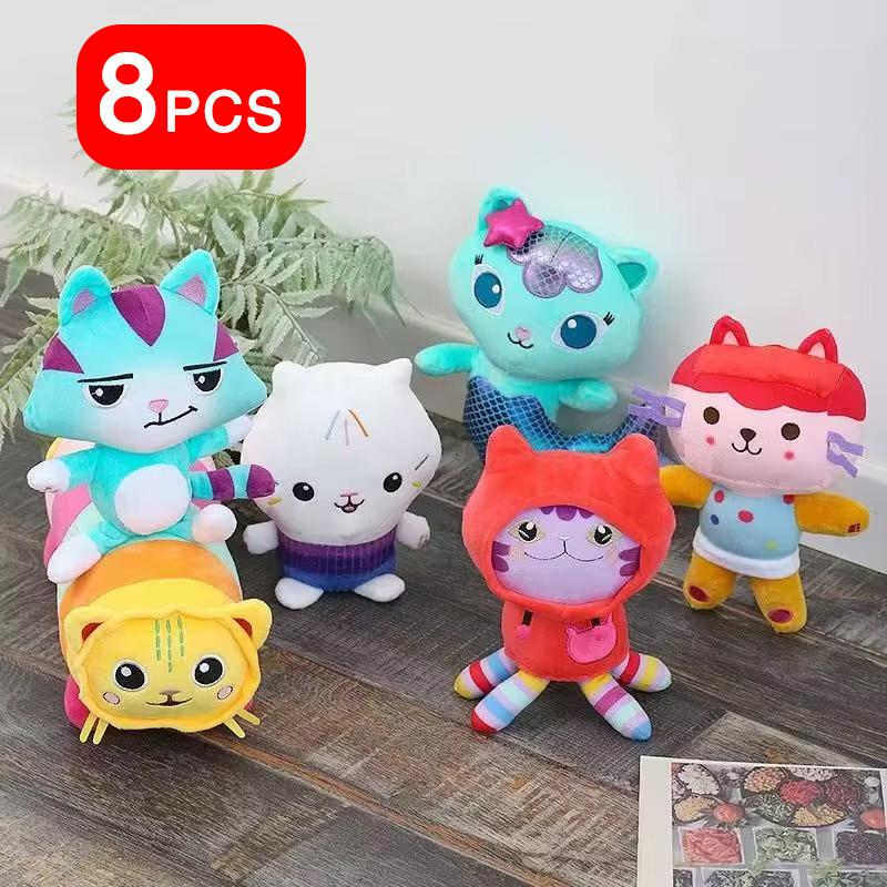 Favorite Toy Unisex Kids 8Pcs Animals Plush Gabby Dollhouse Plush Gaby Toy Plush House Cat Doll Cartoon Stuffed Animals Mermaid Cat Plushie Dolls Kids