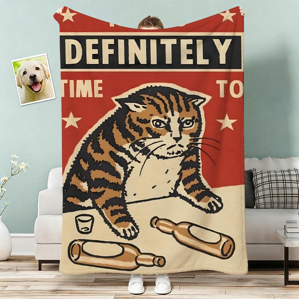 Funny Cheers Drunk Cats Throw Lightweight 240G Flannel Blanket Soft Skin-Friendly For Summer Cooling