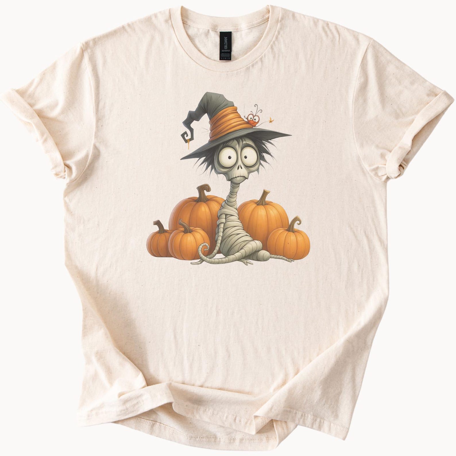 Halloween Mummy Cat Witch Hat Spooky Pumpkin Graphic Shirt Cute Cartoon Halloween Cat Shirt Fall Pumpkin Shirt Halloween Gift Tee 120