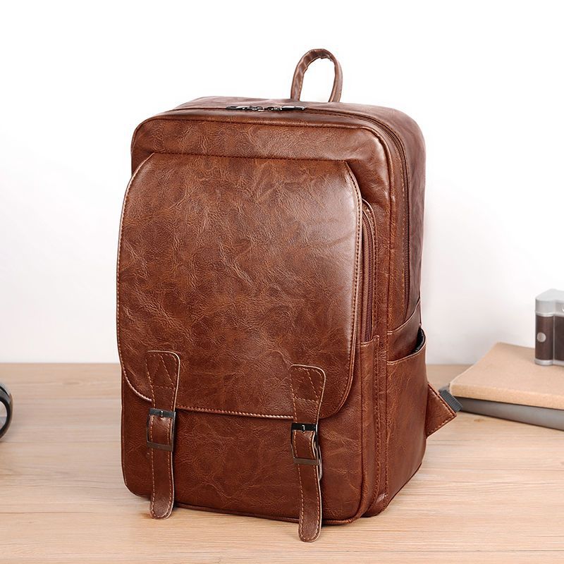 Men's backpack new leather texture large capacity Korean version business trip business computer bag travel student bag
