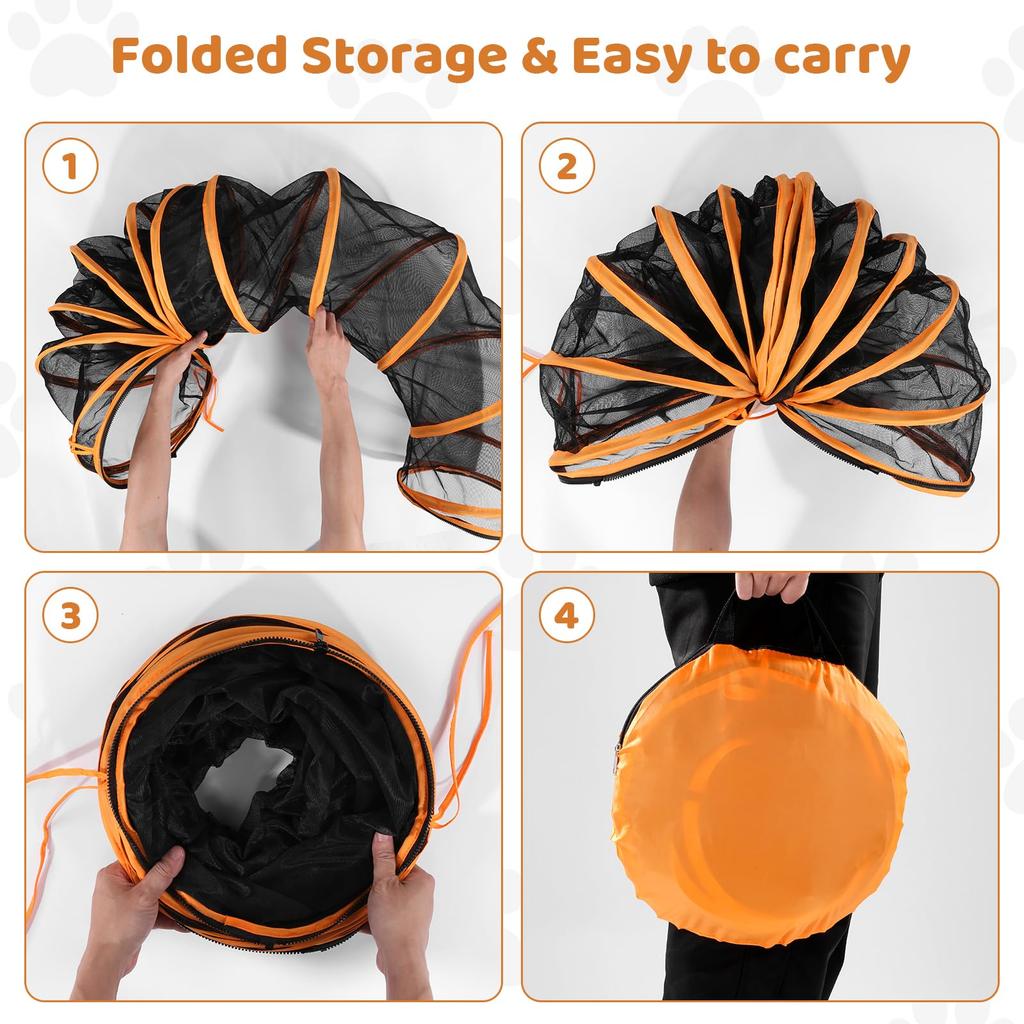 Odoland 120cm Pet Circle 315cm Tunnel Foldable Hexagonal Large Cat Tunnel Dog Play Circle Small Animal Playpen Tent Cage Delivery Room Game Fence