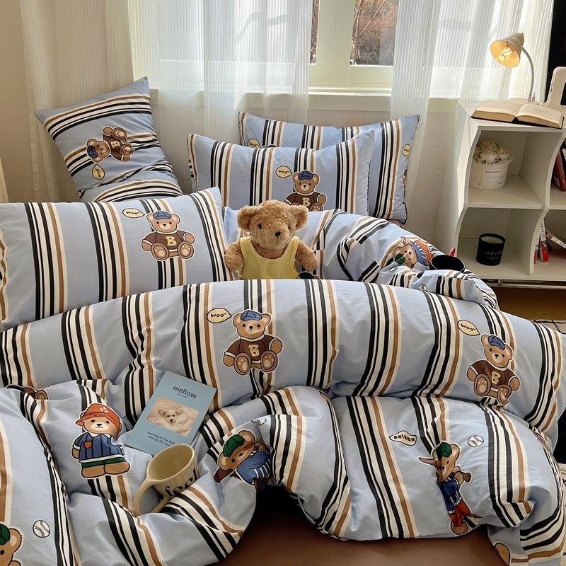 Pure Cotton Bedding Four-piece Set Cartoon Floral Bed Sheet Quilt Cover Pillowcase Set