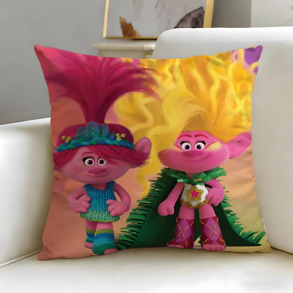 popular animated series Trolls Cushion Cover Soft  EasyWash Pillow Case  Versatile for Couch Bed Travel and Office