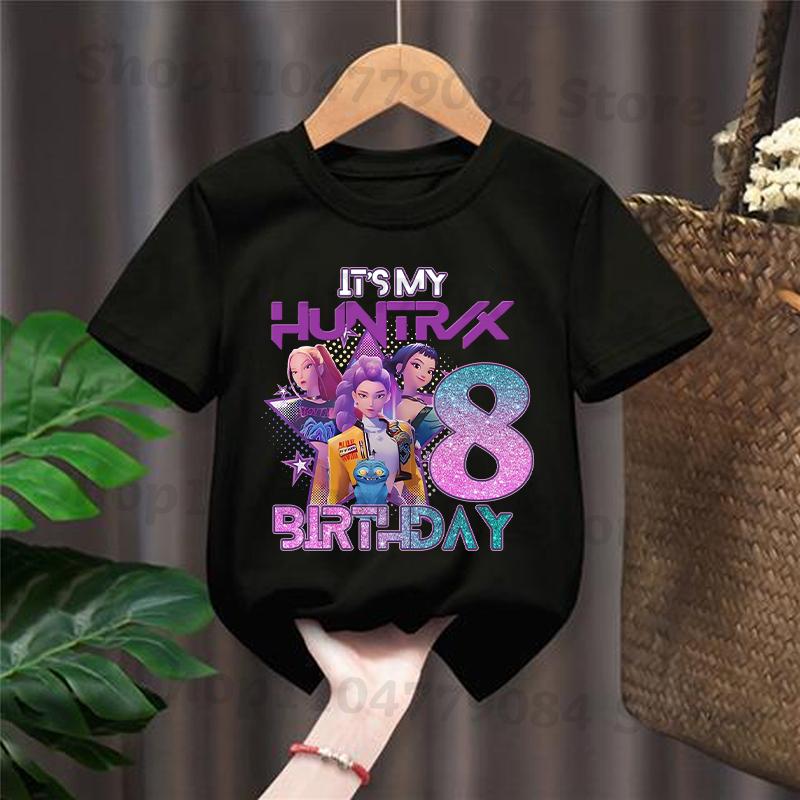 Kpop Demon Hunters CuteT-shirts for Children Cartoon Number Printed Short-sleeved Top Girls Summer Fashion T-shirt Birthday Gift