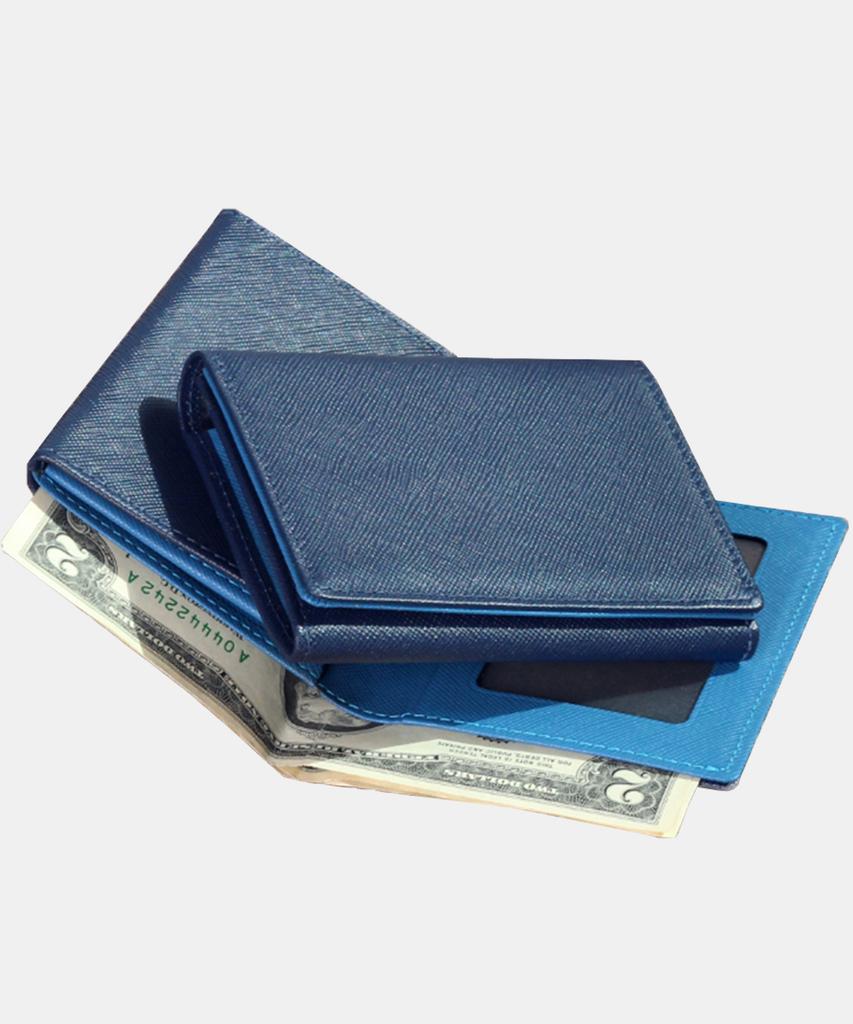 Matt Saffiano Cowhide Men'S Combination Slim Wallet Steel Blue