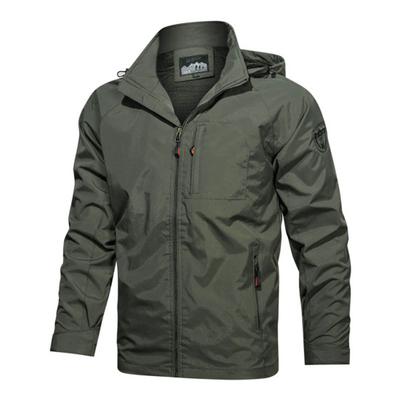 Men Spring Autumn Solid Color Jacket Coat Hooded Long Sleeve Zipper Placket Pockets Thin Windproof Sport Outwear