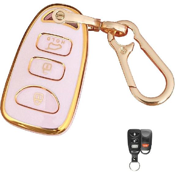 for Hyundai Key Fob Cover Smart Key with Keychain Fits for Hyundai Elantra Sonata Kia Forte Optima Spectra Key Case (4-Button-Pink)