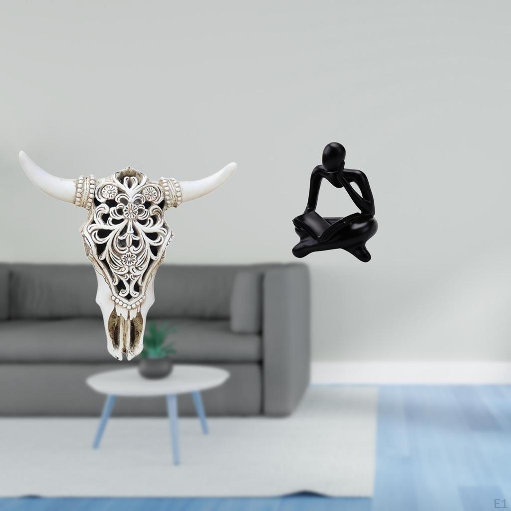 Tribal Bull Head Sculpture Wall Hanging Art Ornament for Office Farmhouse Bedroom Abstract Thinker