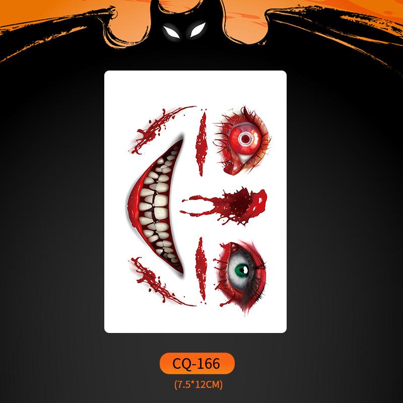 Nuevos Halloween 2024 Pegatinas de Tatuaje de Cara de Boca Grande Aterradoras - Divertido, Impermeable, Maquillaje de Fiesta Colorido