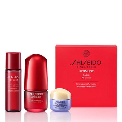 SHISEIDO Ultimune Probier-Set Serum 15 ml Toner 30 ml Creme 15 g Exklusives Hautpflege-Set zum Probieren Reisen Beruhigend und Feuchtigkeitsspendend Shiseido + + E-Commerce