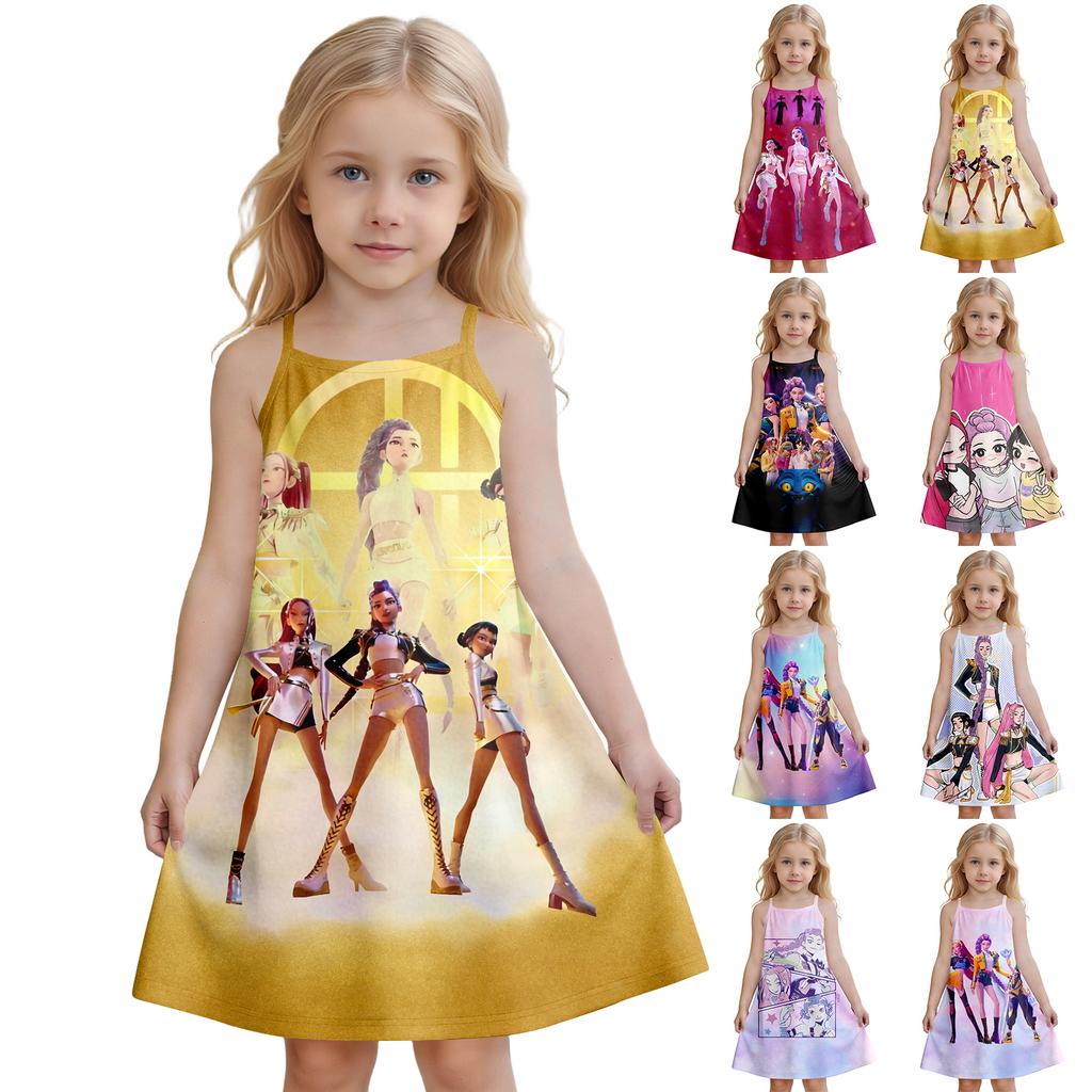 Children's Summer Round Neck Cartoon Print Dress