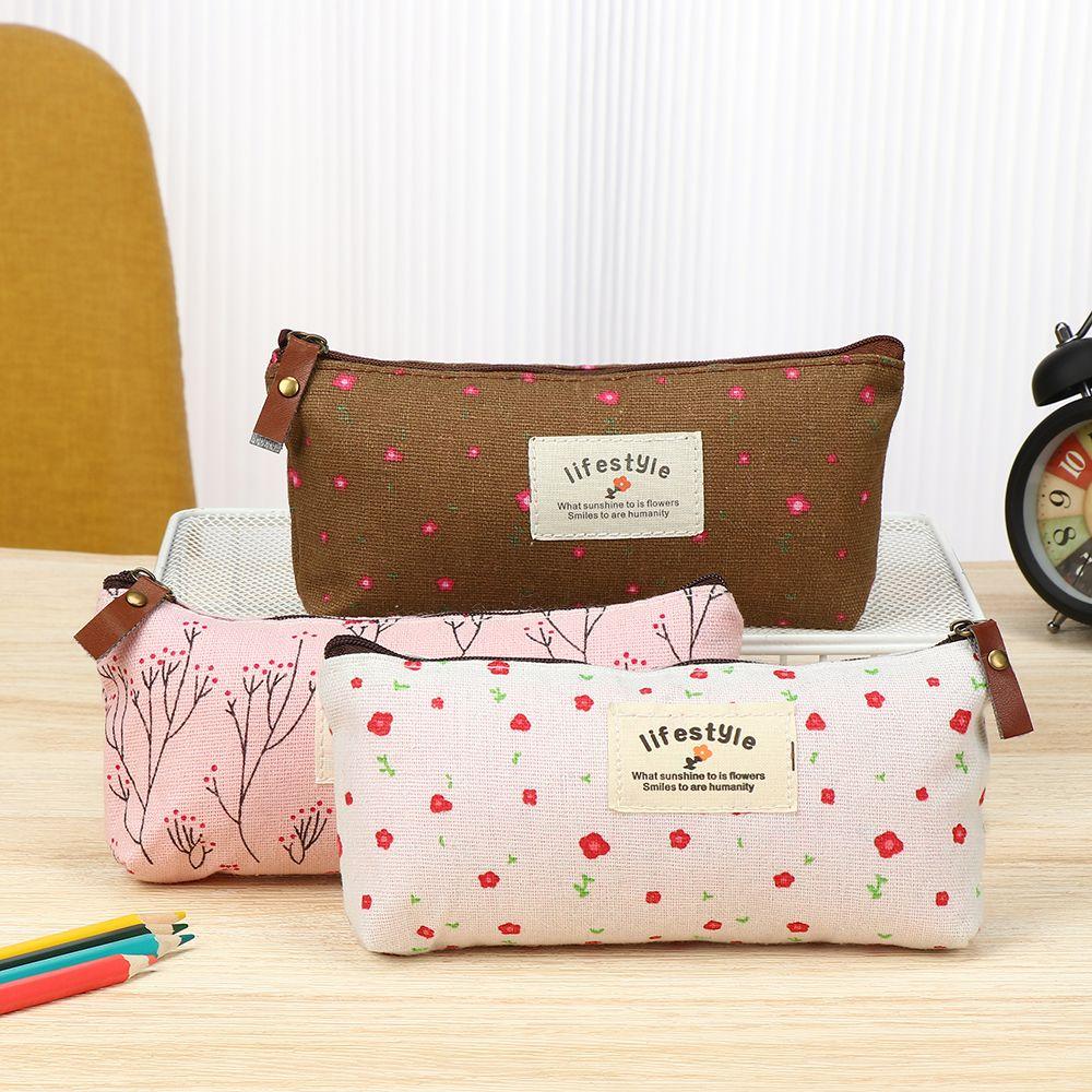 New Pencil Box School Supplies Stationery Bag Lovely Canvas Pastoral Floral Pencil Case