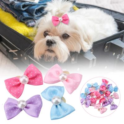 20pcs Dog Grooming Bows Pearl Bow Cat Dog Hair Bows Small Pog Grooming Accessories Dog Hair Rubber Bands Pet  Hair Rope