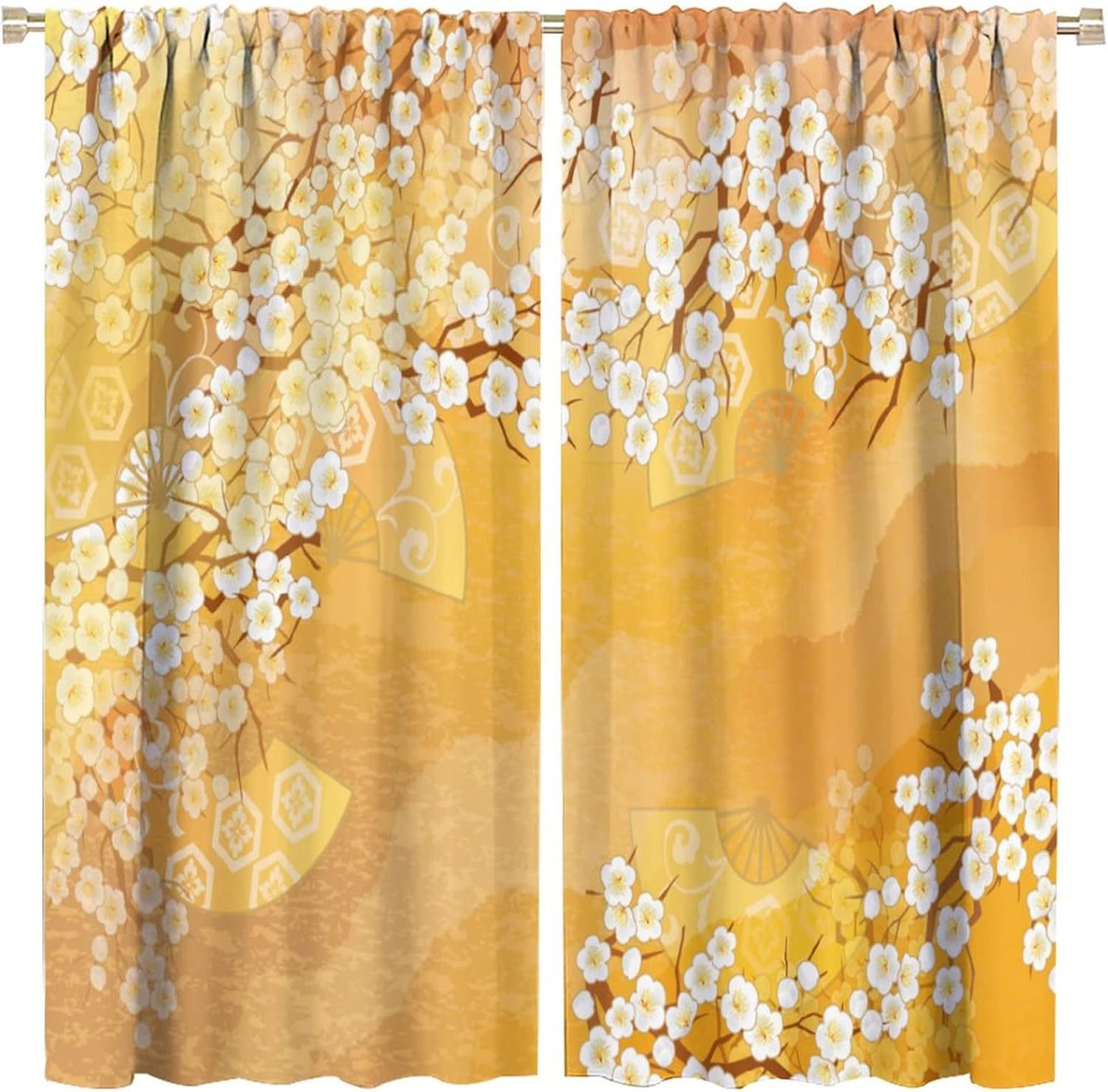 

Cherry Blossom Branch Curtains Japanese Tree Blooming Scene Pattern Bedroom Living Room Curtain With Blackout Polyester Perfect For Area W100*H70(CM)-Hooks&2PCS