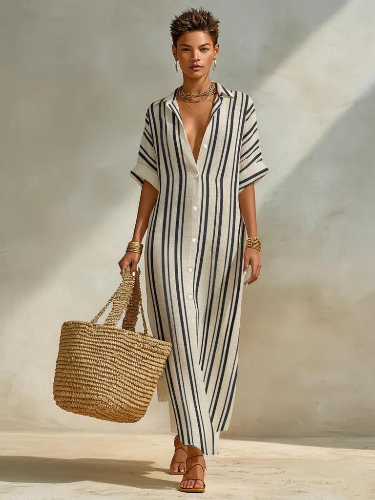 European and American Long Striped Casual Shirt Dress - 2026 Black Holiday Edition