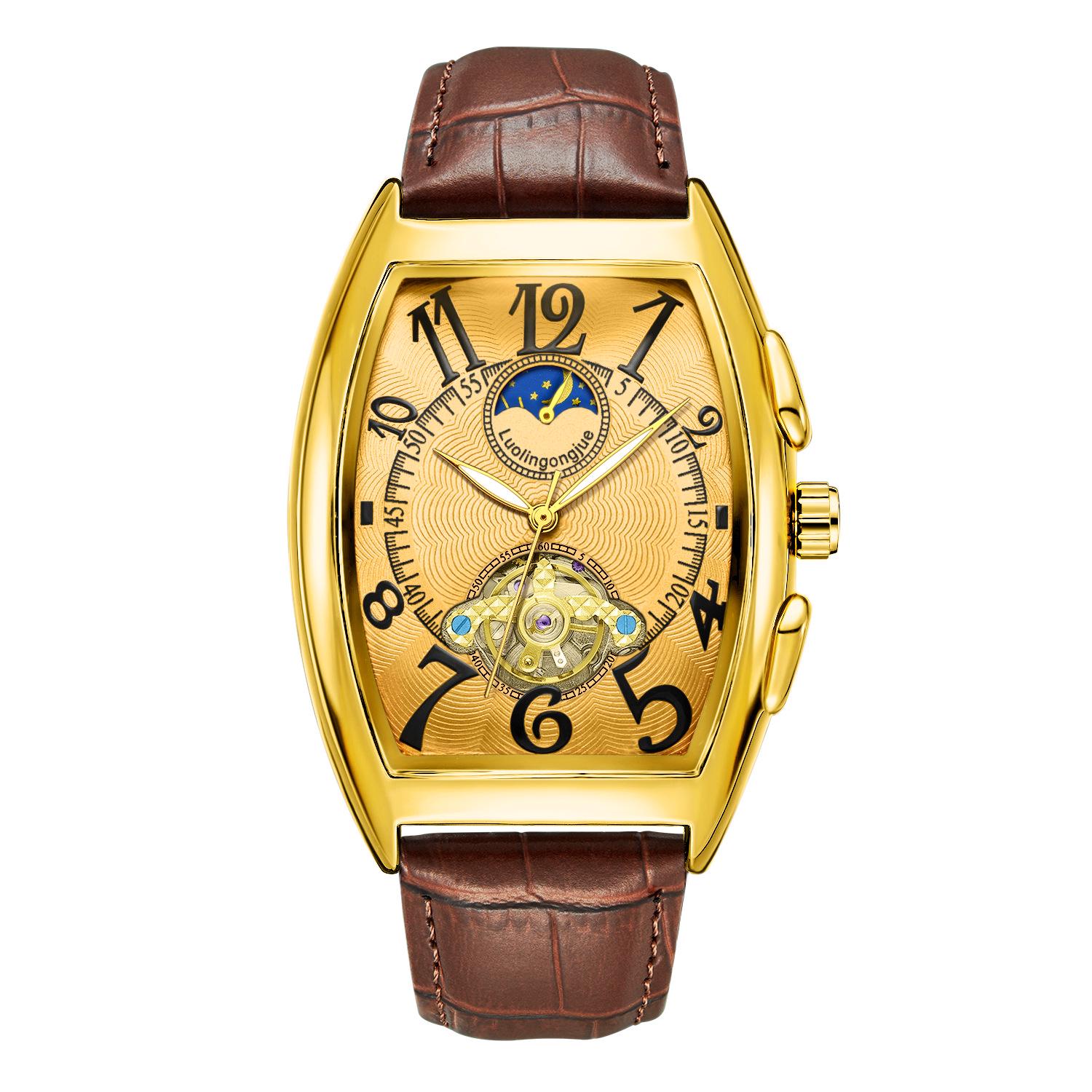 

Мужские автоматические механические часы бочкообразной формы - Многофункциональный деловой и модный дизайн