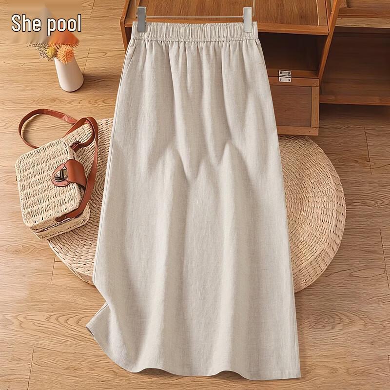 

Women s Solid Linen Slit Midi Skirt S