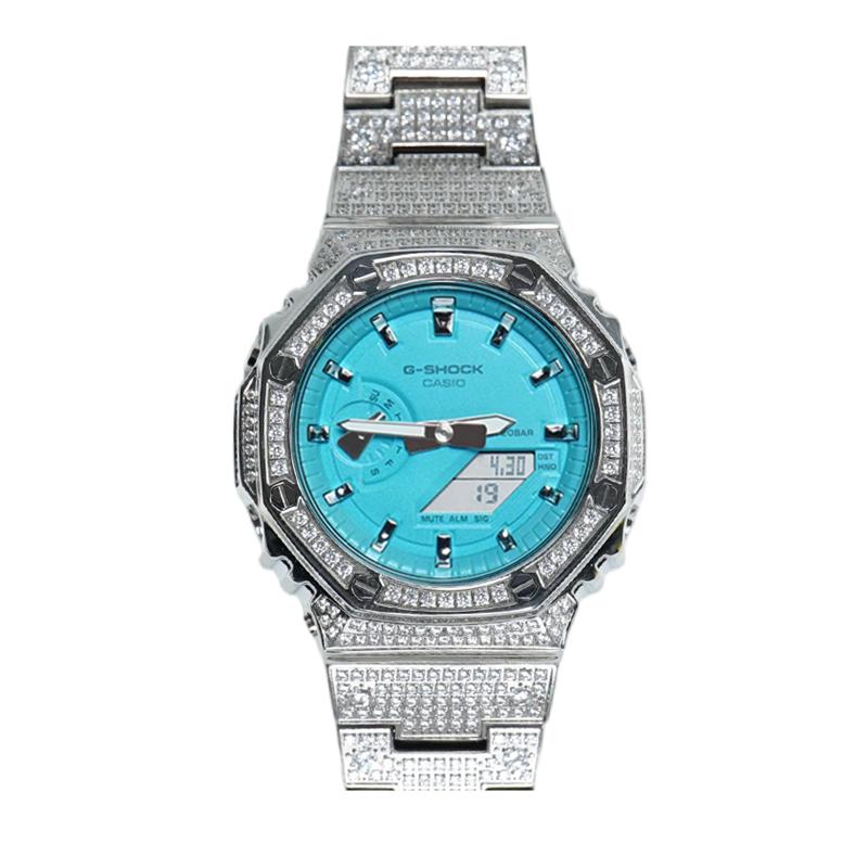 Casio Tilpasset ur modificeret serie Tiffany blå Kvarts Stålrem samme stil til mænd og kvinder blå urskive GA-2100-7A7