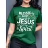 Women Cotton Short Sleeves T-shirts Blessed By God Loved By Jesus Women's Tee Christian Faith Green Top