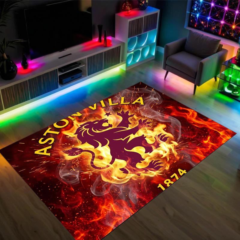 Aston Villa Football Design Crystal Velvet Carpet Cozy Non?Slip Printed Rug For Bedroom Living Room Entrance