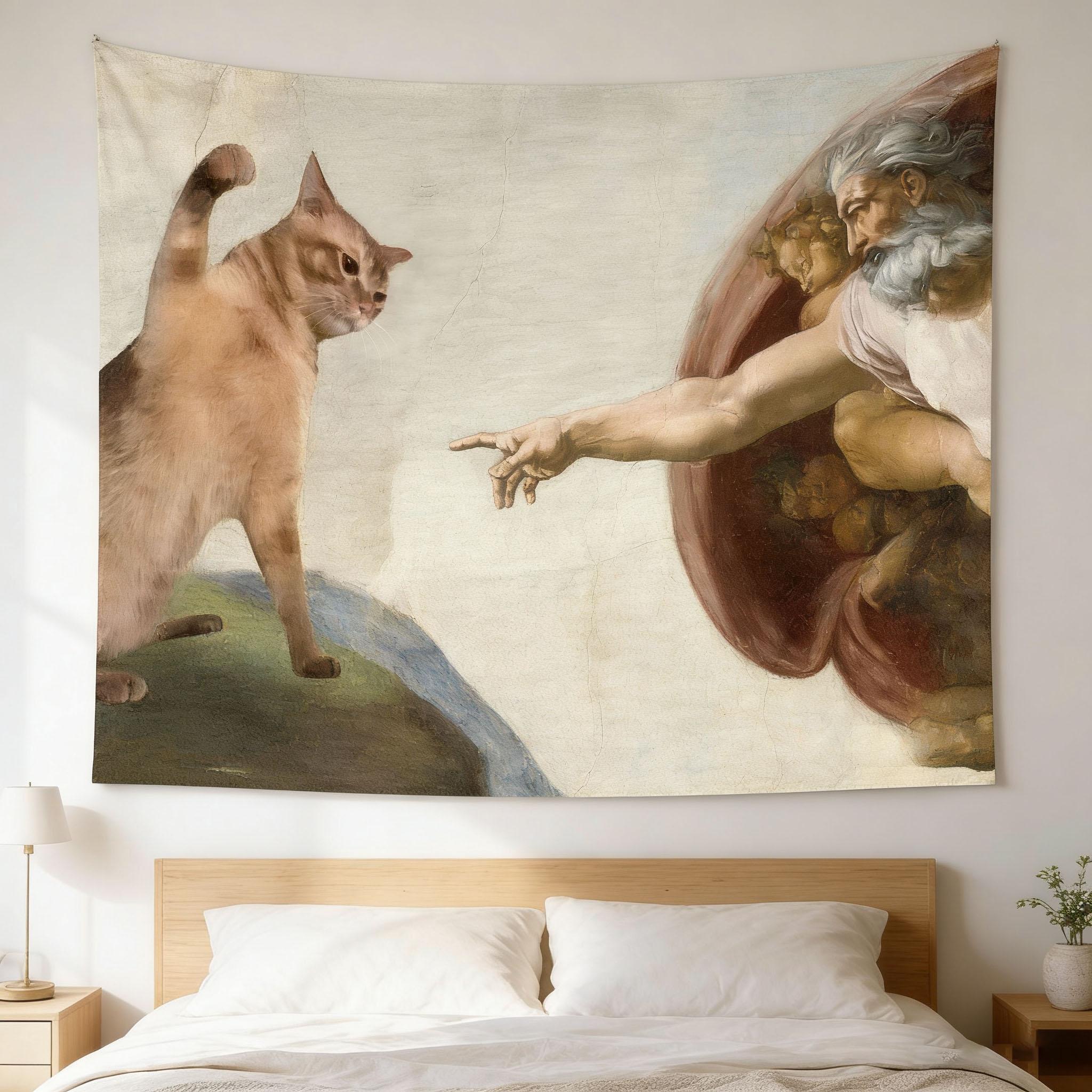 Bohemian Style Tapestry Cute Cat Tapestry Indoor Tapestry God Style Tapestry Aesthetic Wall Hanging Decoration For Cat Lovers 100X70CM