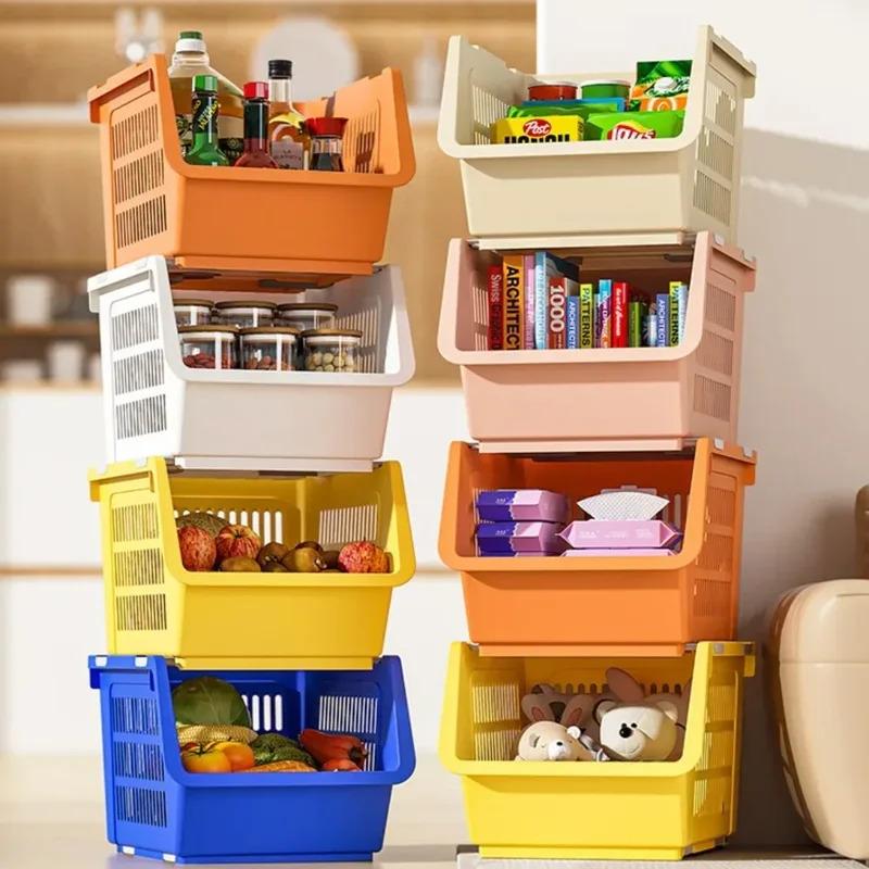 Kitchen Stackable Basket High-capacity Household Multi-layer Rack Durable And Sturdy Bathroom Shelves Storage Basket Stackable
