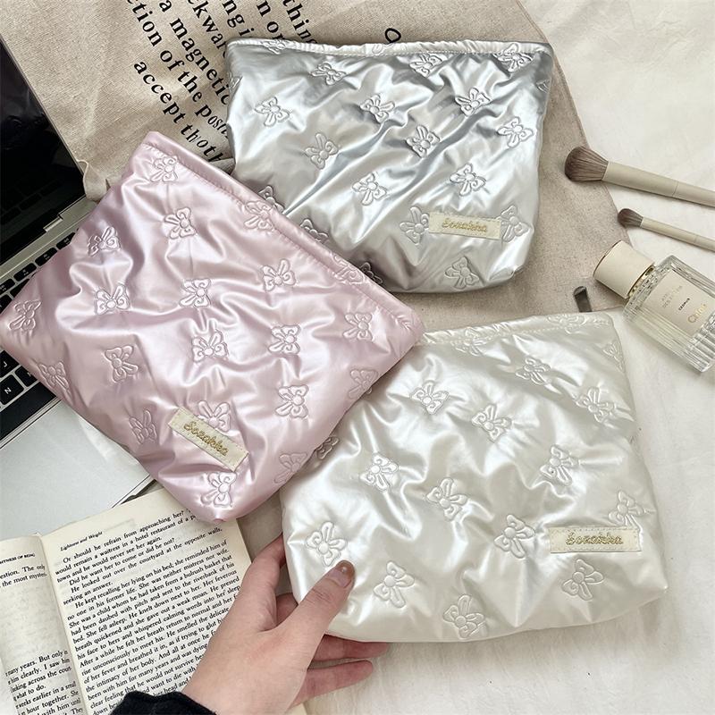 Quilted Pu Love Bow Cosmetic Bag Skincare Products Pouch Multi-Function Makeup Lipstick Storage Bag Simple  Coin Purse