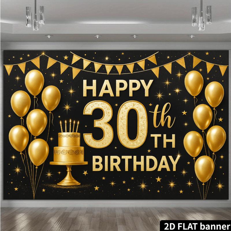 Luxurious Black and Gold Color Theme Birthday Backdrop for 30th Birthday celebrationXY