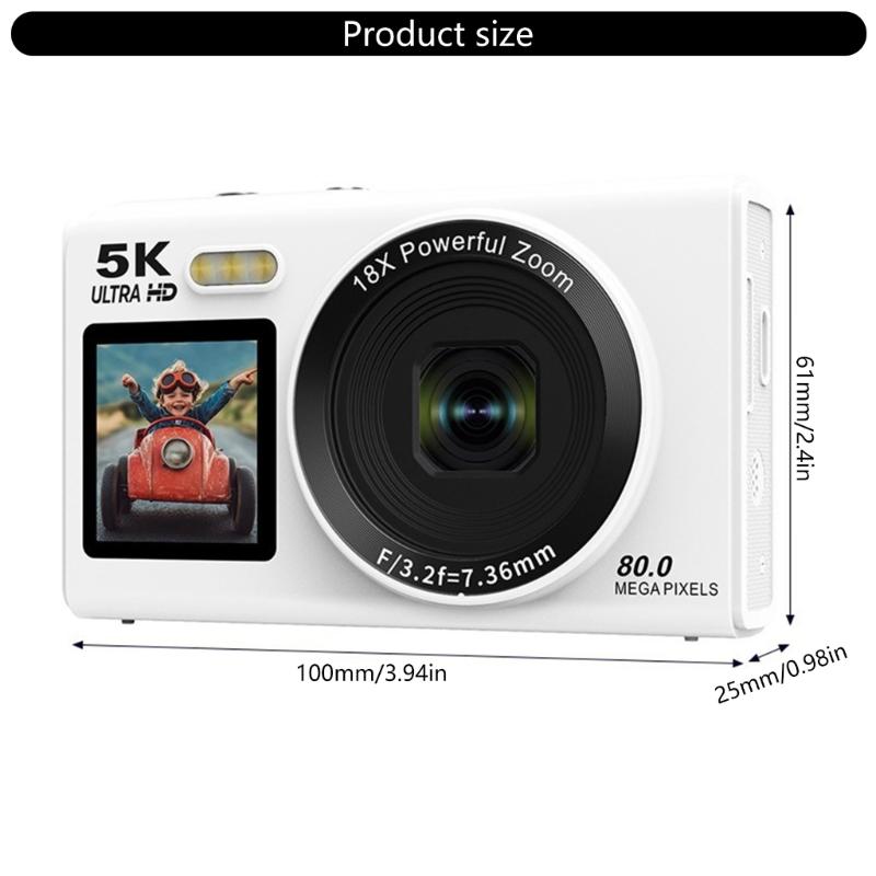 5K Double Screen Digital Camera 80MP High Resolution 18X Digital Zooming WiFi Streaming Builts in Flashing for Photography Beginners