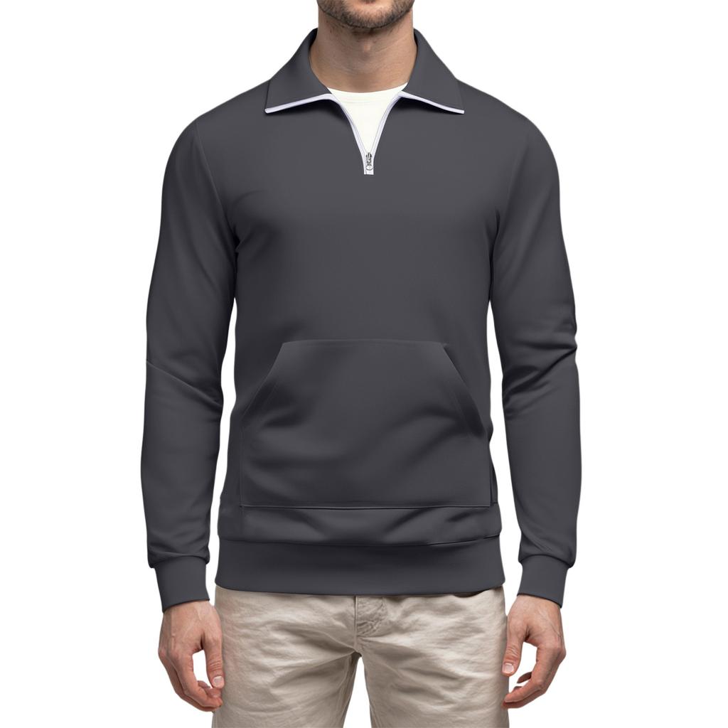 Men's Casual Long-Sleeved Collared Quarter-Zip Sweatshirt