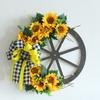 Słonecznikowa Girlanda z Kokardek Ozdoby Sztuczny Kwiat Drewniane Koło Wiszące na Drzwi Dekoracja Ścienna